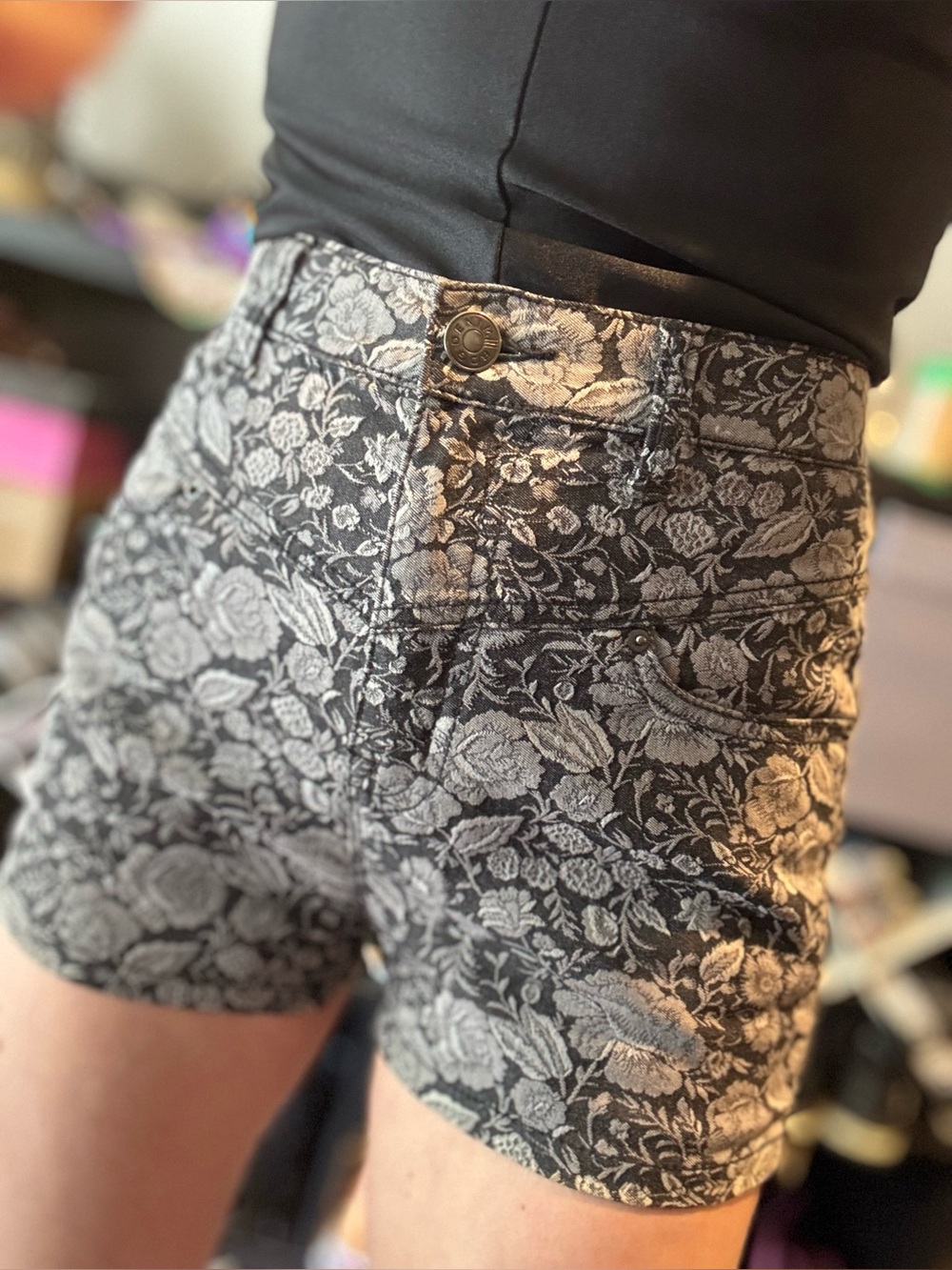 BDG Black & white Floral Jacquard High-Waist Shorts